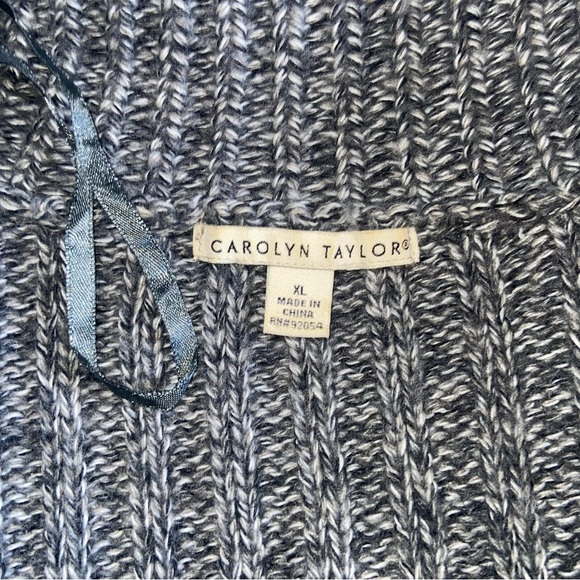 Carolyn Taylor Chunky Knit Wide Collar Bell Cuff Gray White Cardigan Sweater XL - Picture 7 of 9